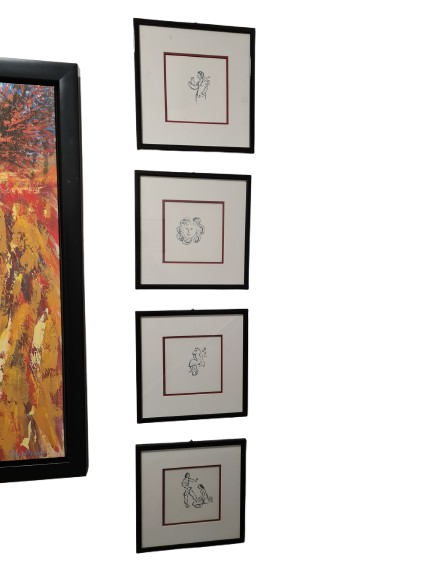 Granolitograohie Malerei 4er Set Kunstdruck 32x32cm