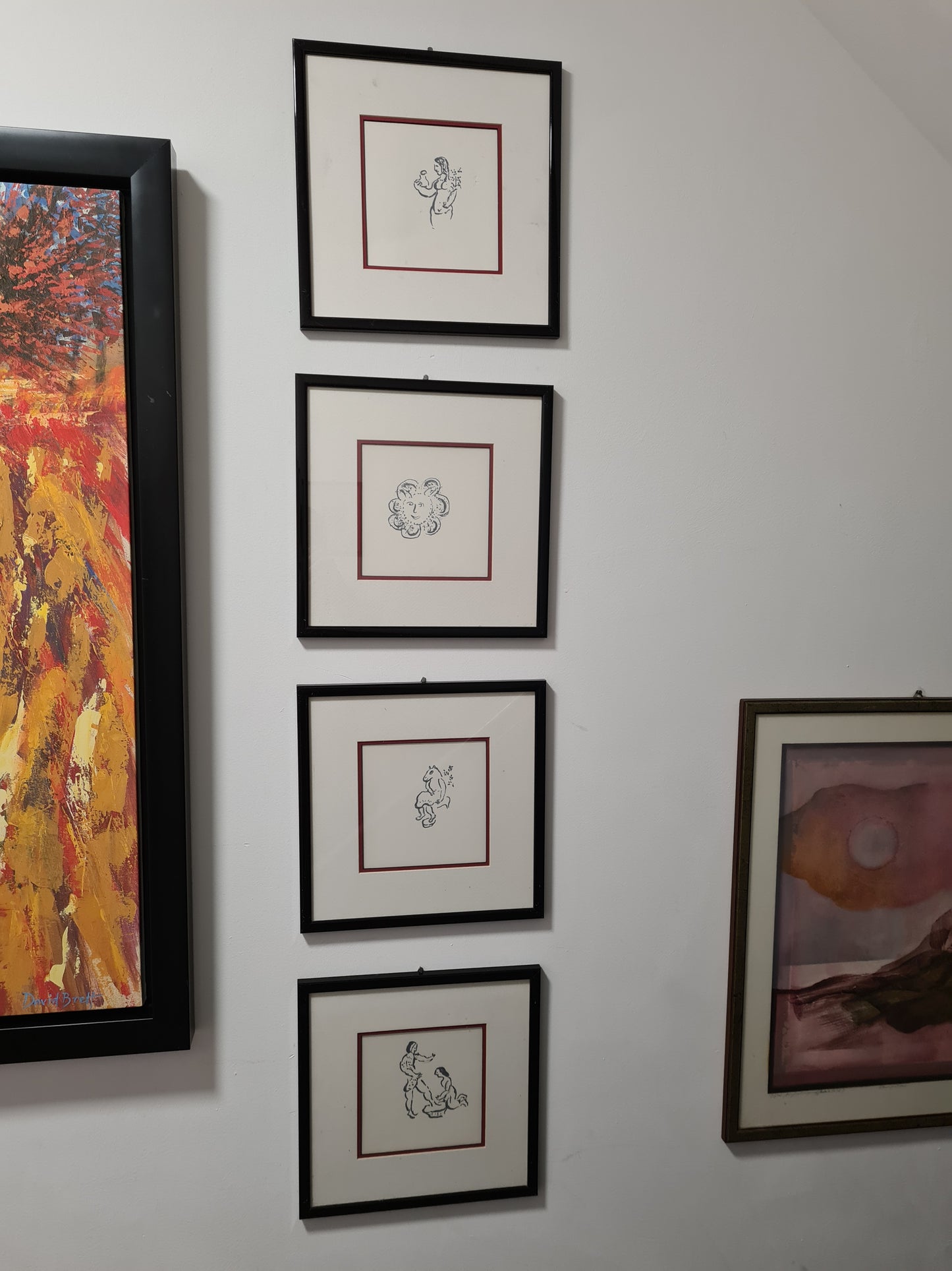 Granolitograohie Malerei 4er Set Kunstdruck 32x32cm