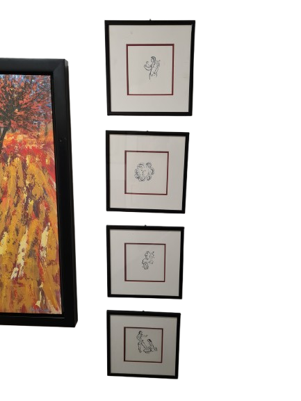 Granolitograohie Malerei 4er Set Kunstdruck 32x32cm