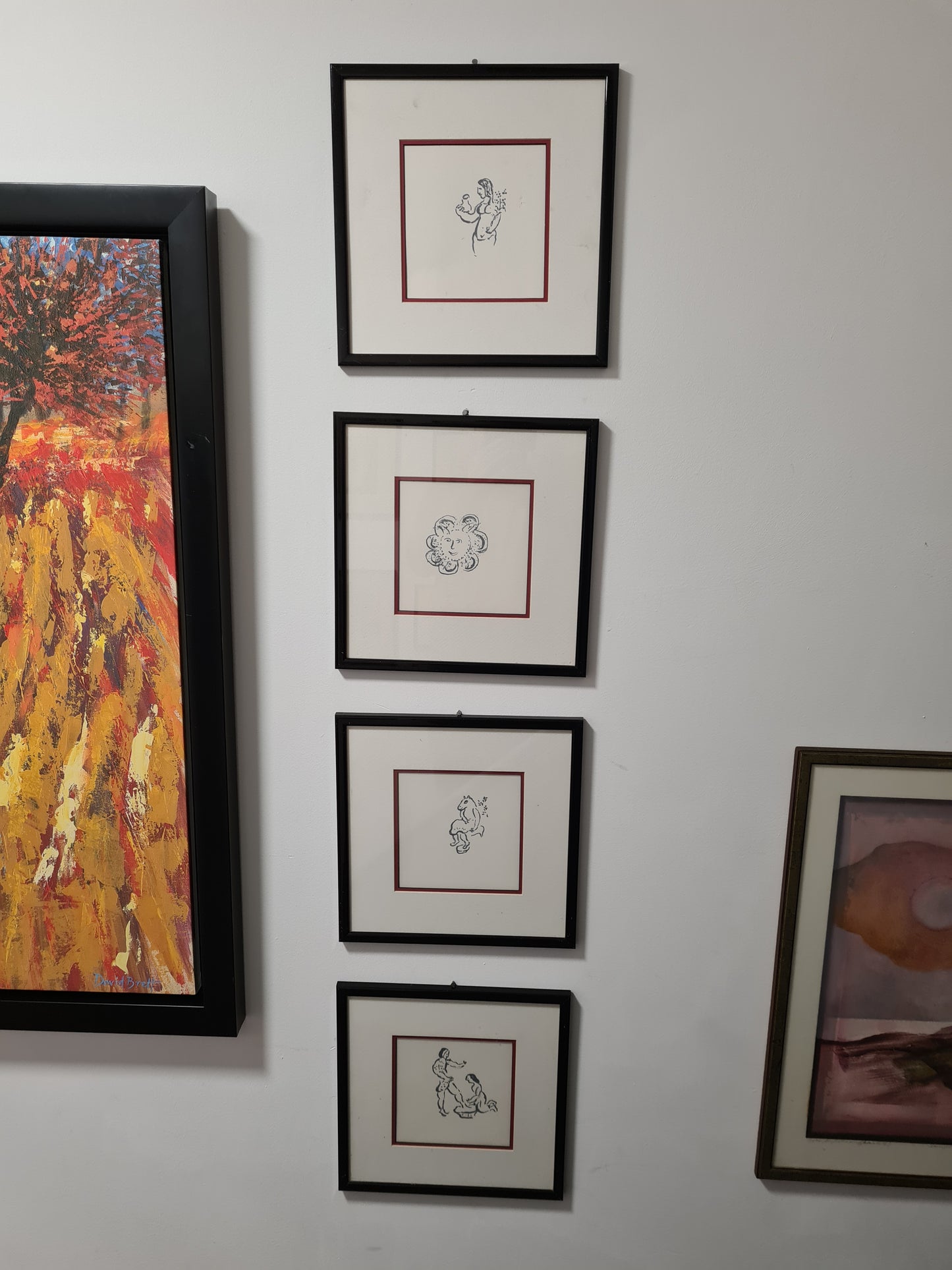 Granolitograohie Malerei 4er Set Kunstdruck 32x32cm