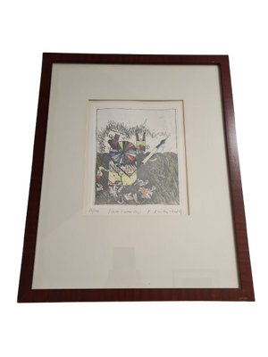 Bernd Kastenholz 82/100 Farbradierung Malerei Holzrahmen abstrakt 47x38cm
