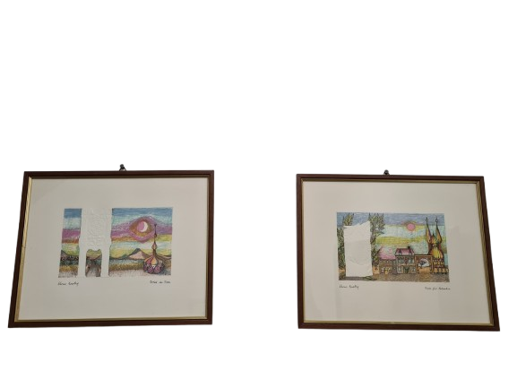 Werner Kräftig "Portal der Fische" Radierung 2er Set gerahmt 28x23cm