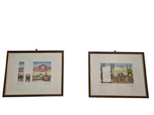 Werner Kräftig "Portal der Fische" Radierung 2er Set gerahmt 28x23cm