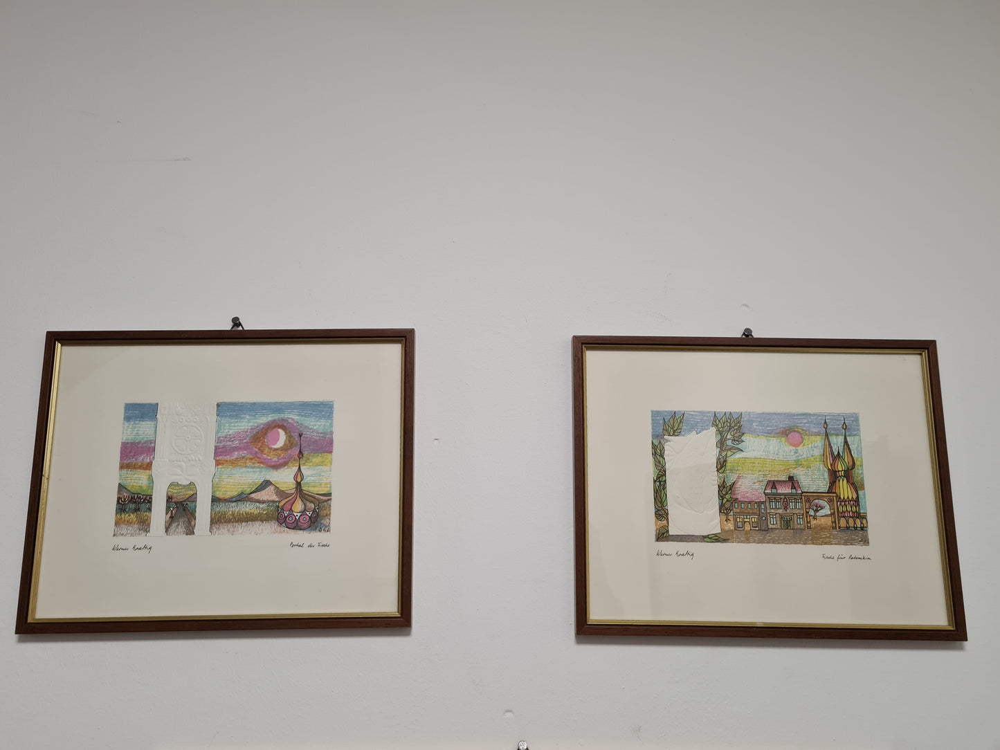 Werner Kräftig "Portal der Fische" Radierung 2er Set gerahmt 28x23cm