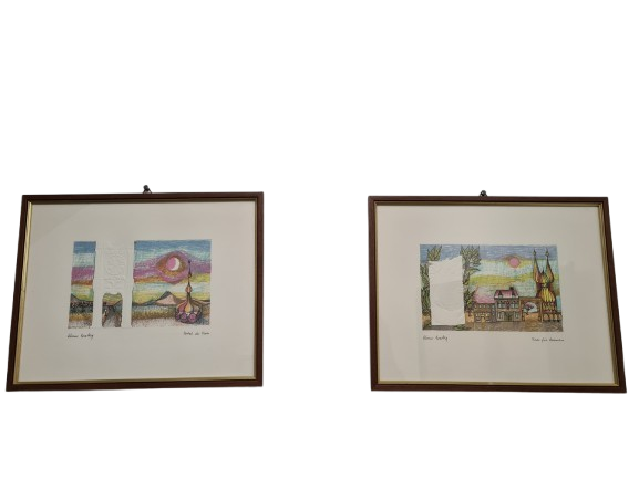 Werner Kräftig "Portal der Fische" Radierung 2er Set gerahmt 28x23cm