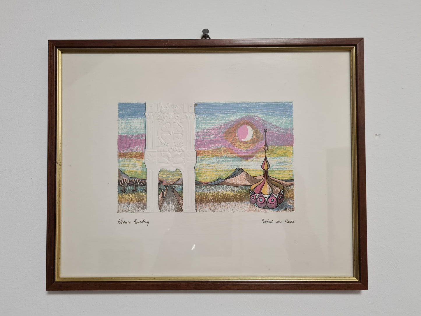 Werner Kräftig "Portal der Fische" Radierung 2er Set gerahmt 28x23cm