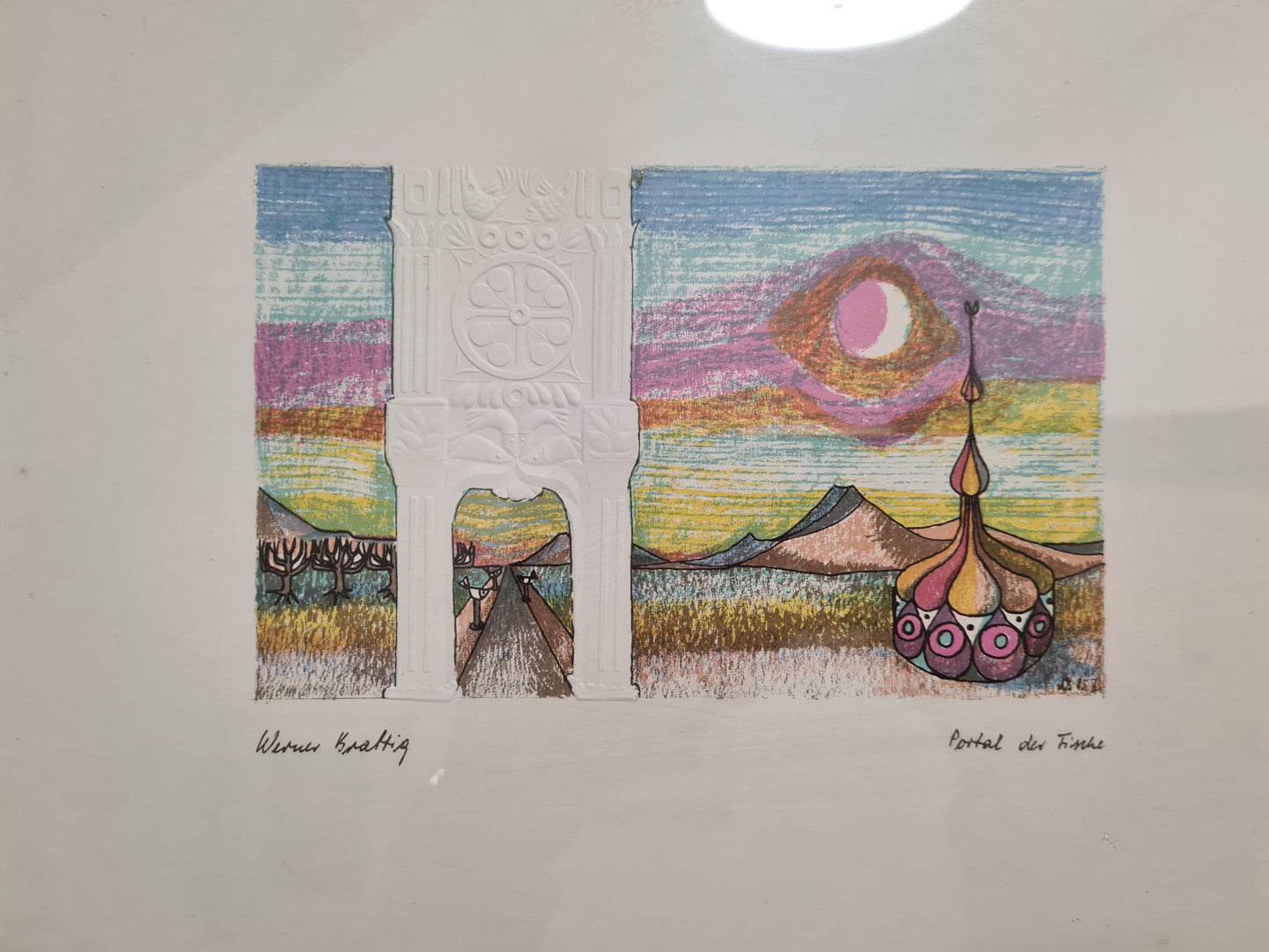 Werner Kräftig "Portal der Fische" Radierung 2er Set gerahmt 28x23cm