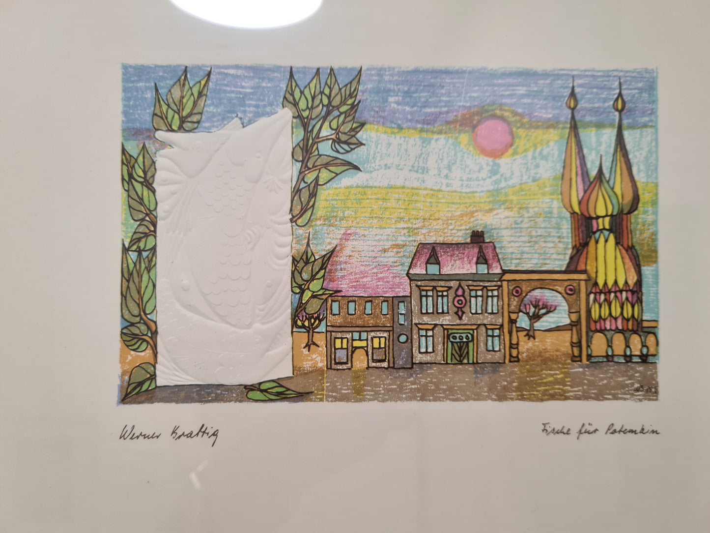 Werner Kräftig "Portal der Fische" Radierung 2er Set gerahmt 28x23cm