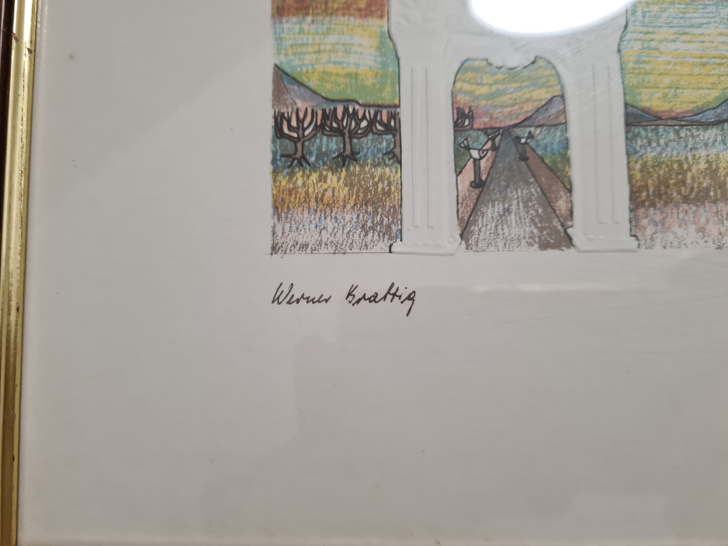 Werner Kräftig "Portal der Fische" Radierung 2er Set gerahmt 28x23cm