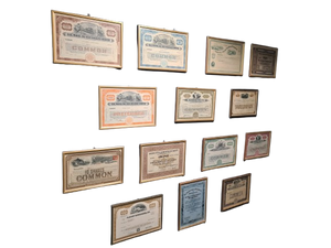 Aktien Historischer Wertpapiere 14er Set Gerahmt Wertanlagen 32x22cm