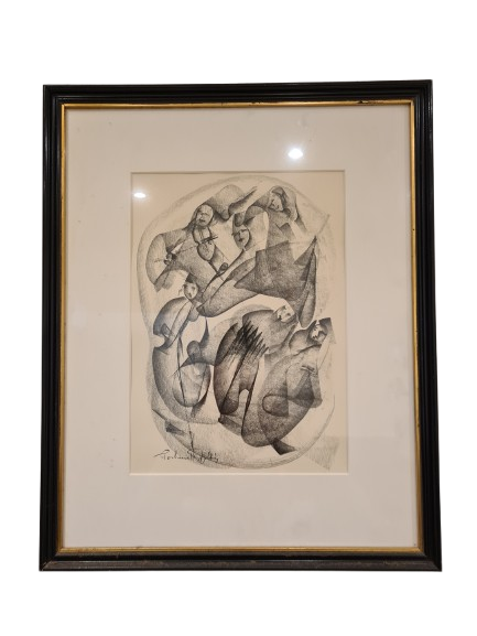 Radierung Malerei signiert gerahmt Abstrakt Figuren 45x35cm