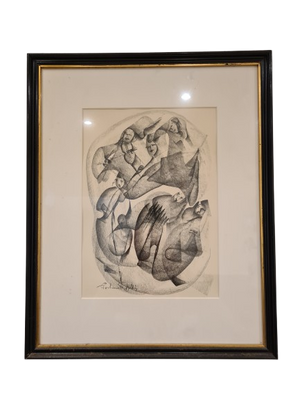 Radierung Malerei signiert gerahmt Abstrakt Figuren 45x35cm