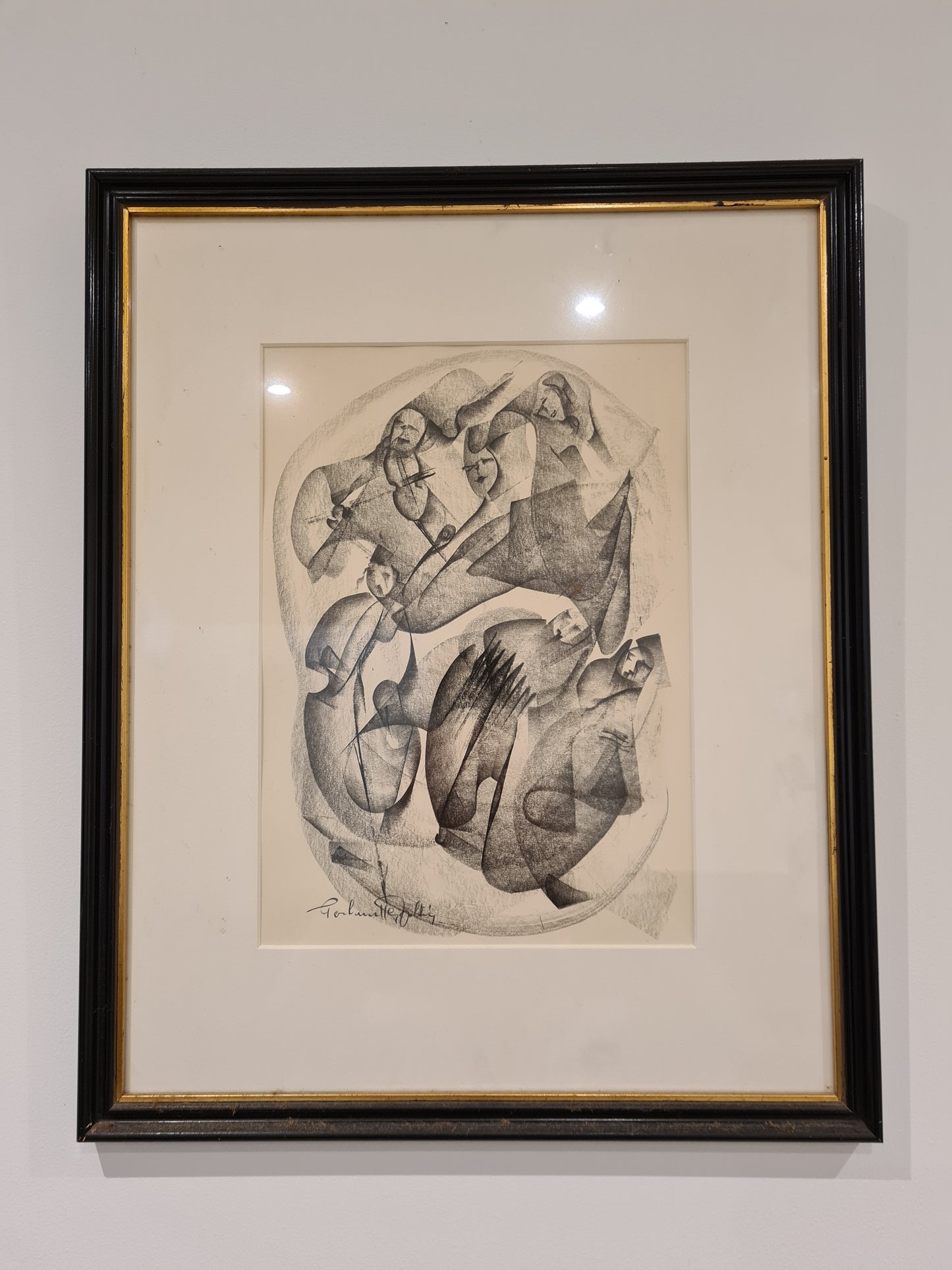 Radierung Malerei signiert gerahmt Abstrakt Figuren 45x35cm