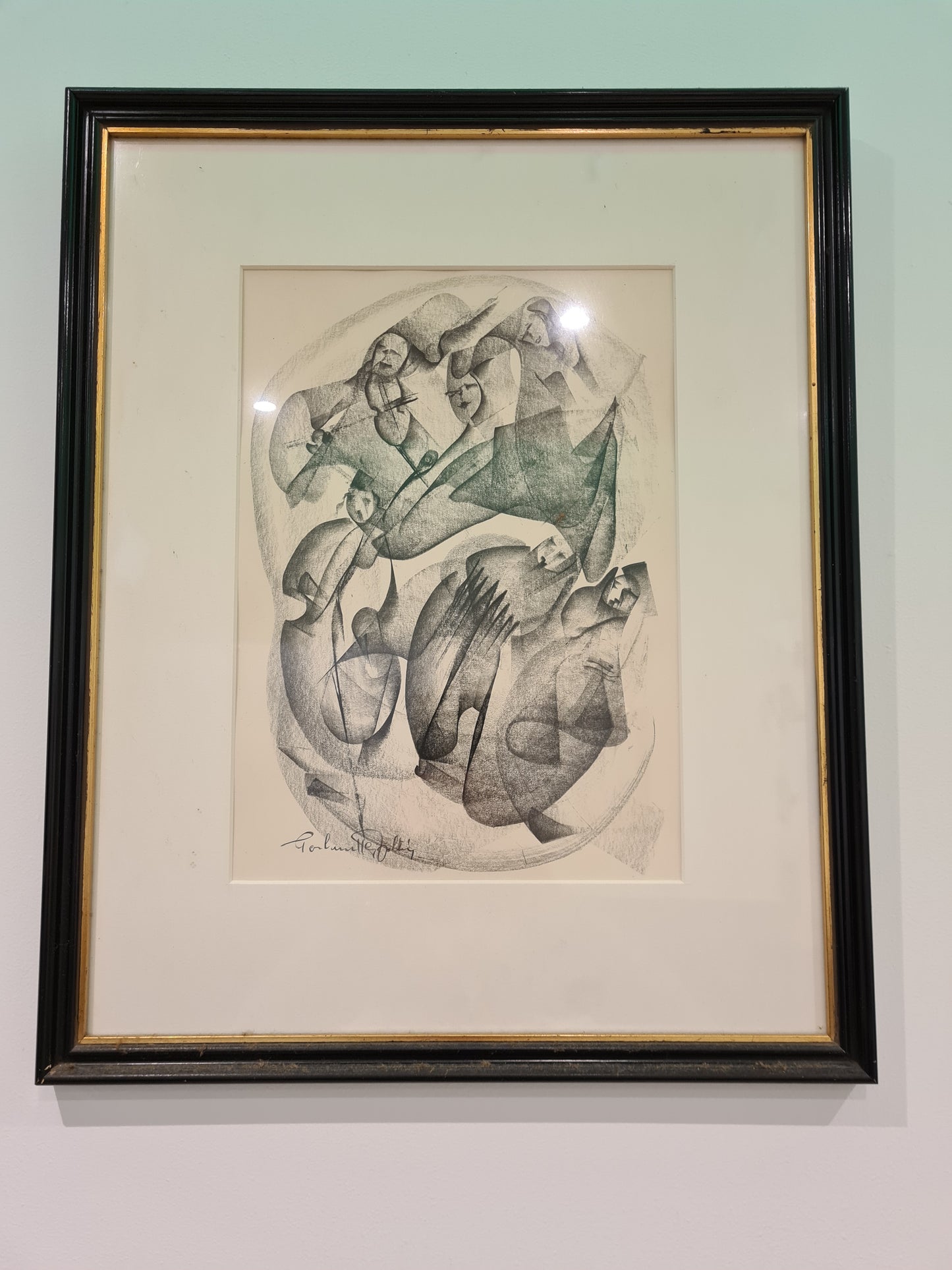 Radierung Malerei signiert gerahmt Abstrakt Figuren 45x35cm