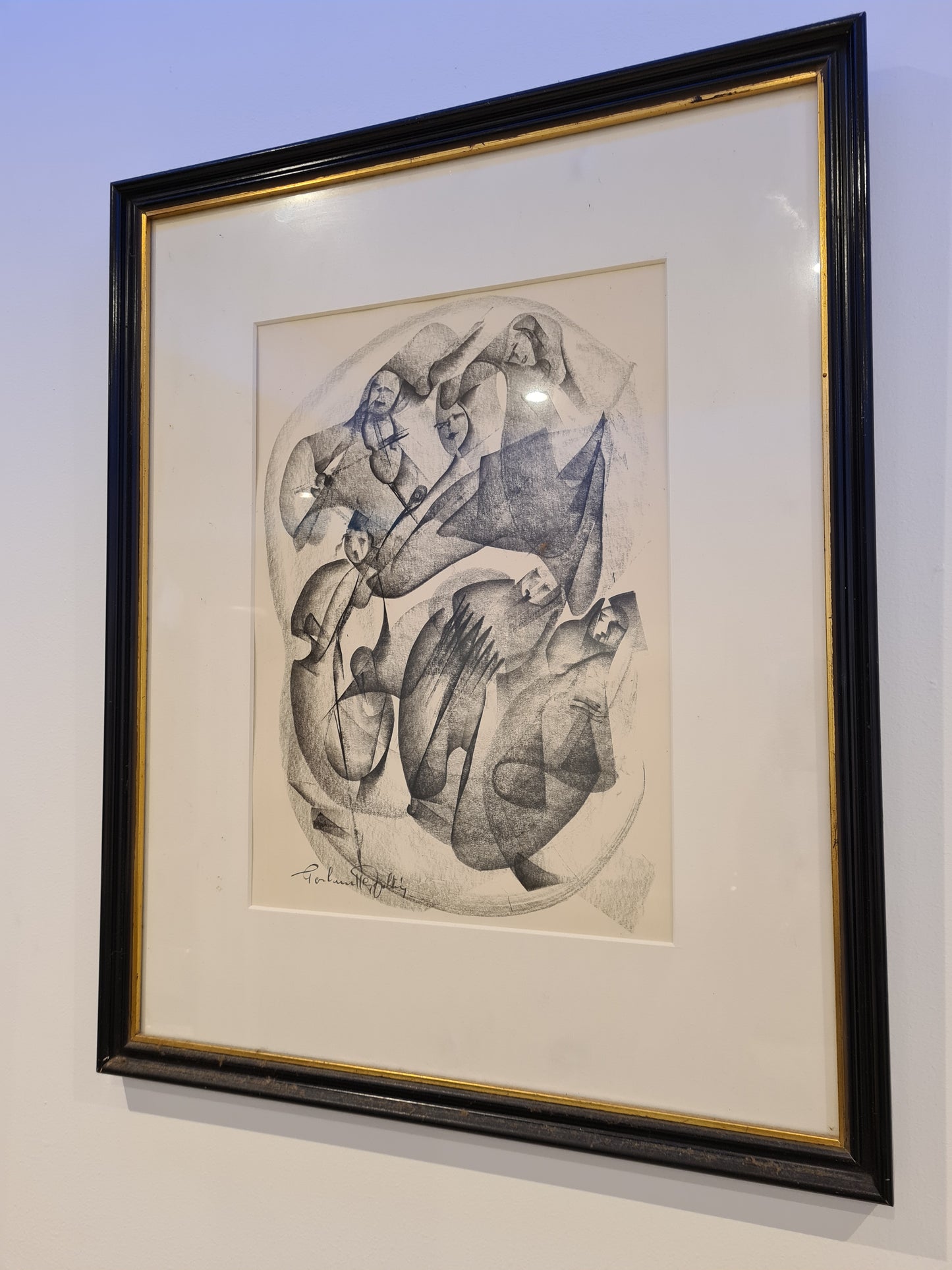 Radierung Malerei signiert gerahmt Abstrakt Figuren 45x35cm