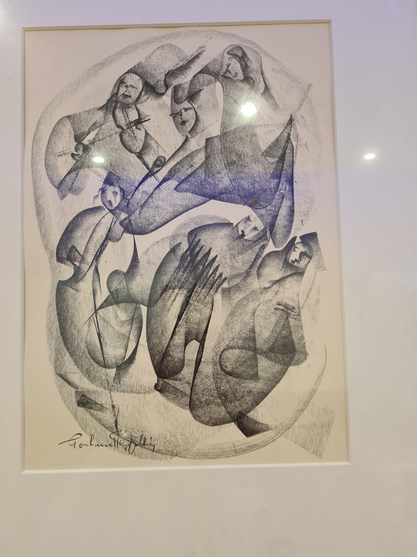 Radierung Malerei signiert gerahmt Abstrakt Figuren 45x35cm