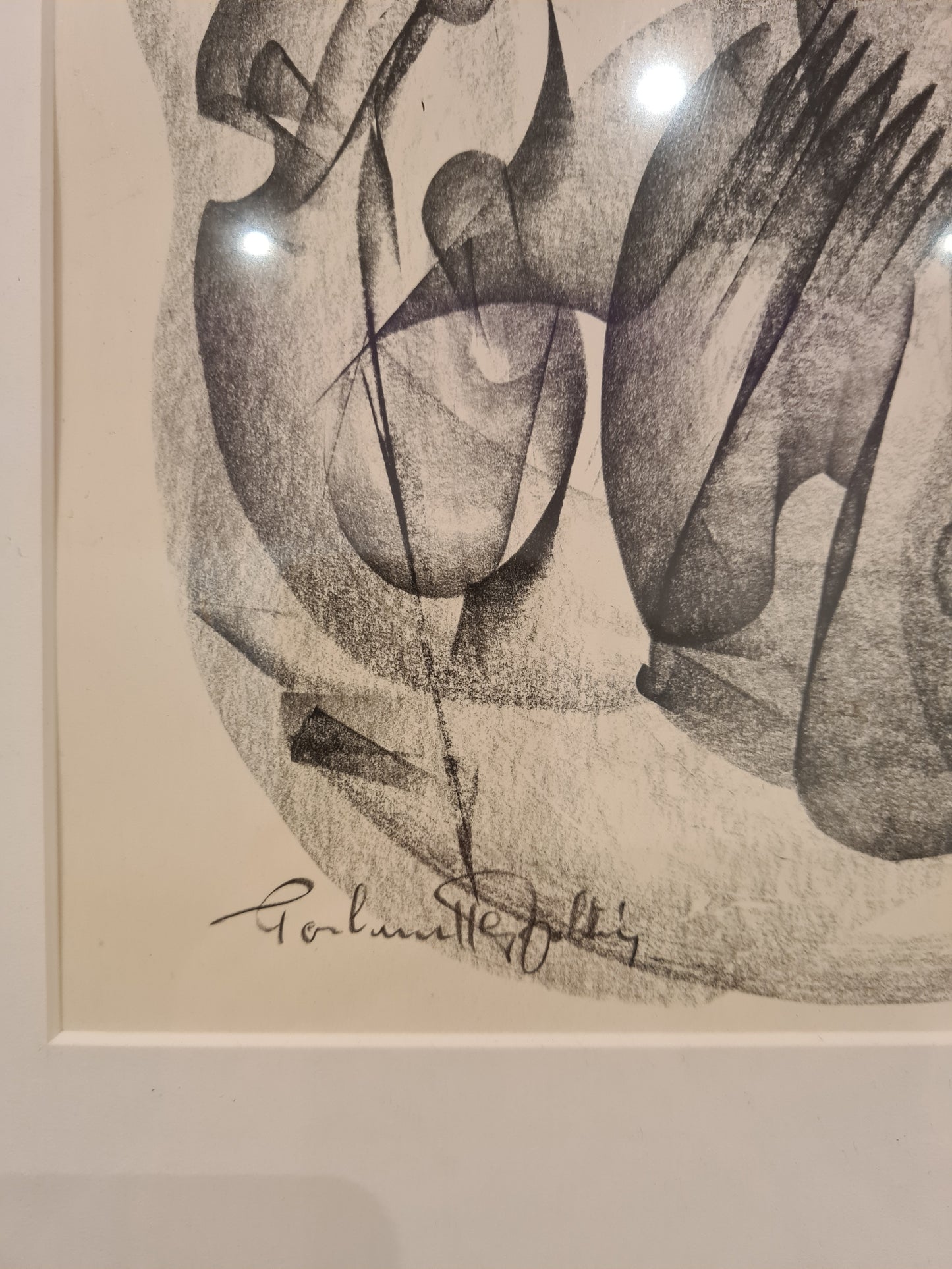 Radierung Malerei signiert gerahmt Abstrakt Figuren 45x35cm