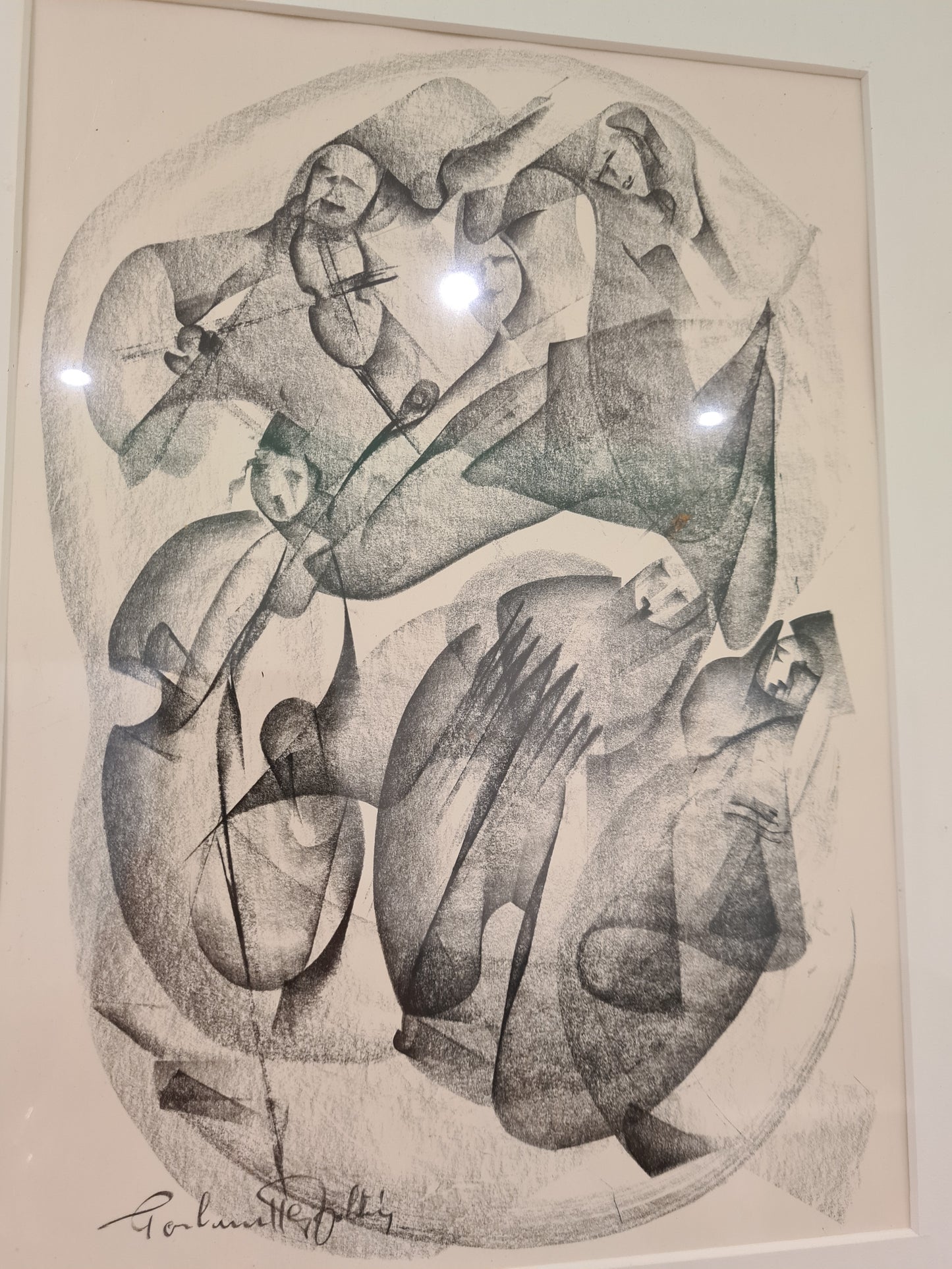 Radierung Malerei signiert gerahmt Abstrakt Figuren 45x35cm