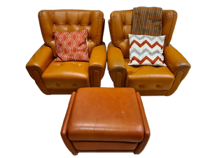 Leder Loungesessel 2er Set mit Ottomane Sessel 90cm