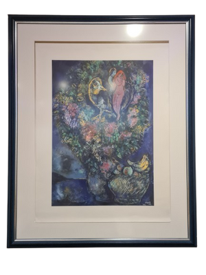 Marc Chagall 1949 Kunstdruck Gemälde Blumenstrauß und Obstkorb gerahmt 100x85cm