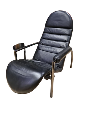 Easychair Liegestuhl Design Sessel Leder Stahl mit Ablage 105cm