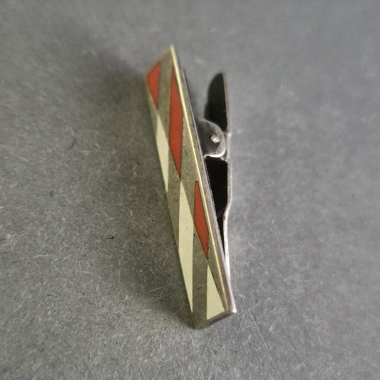 Vintage Krawattenklammer – Silber 800 mit Emaille-Dekor