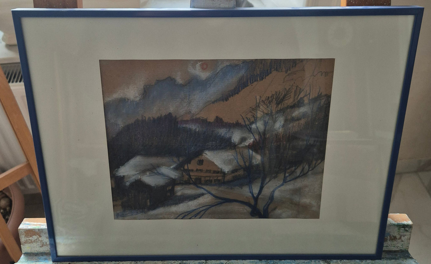Gemälde Öl-/Mischtechnik Winterlandschaft um Abendrot 54 x 36 cm