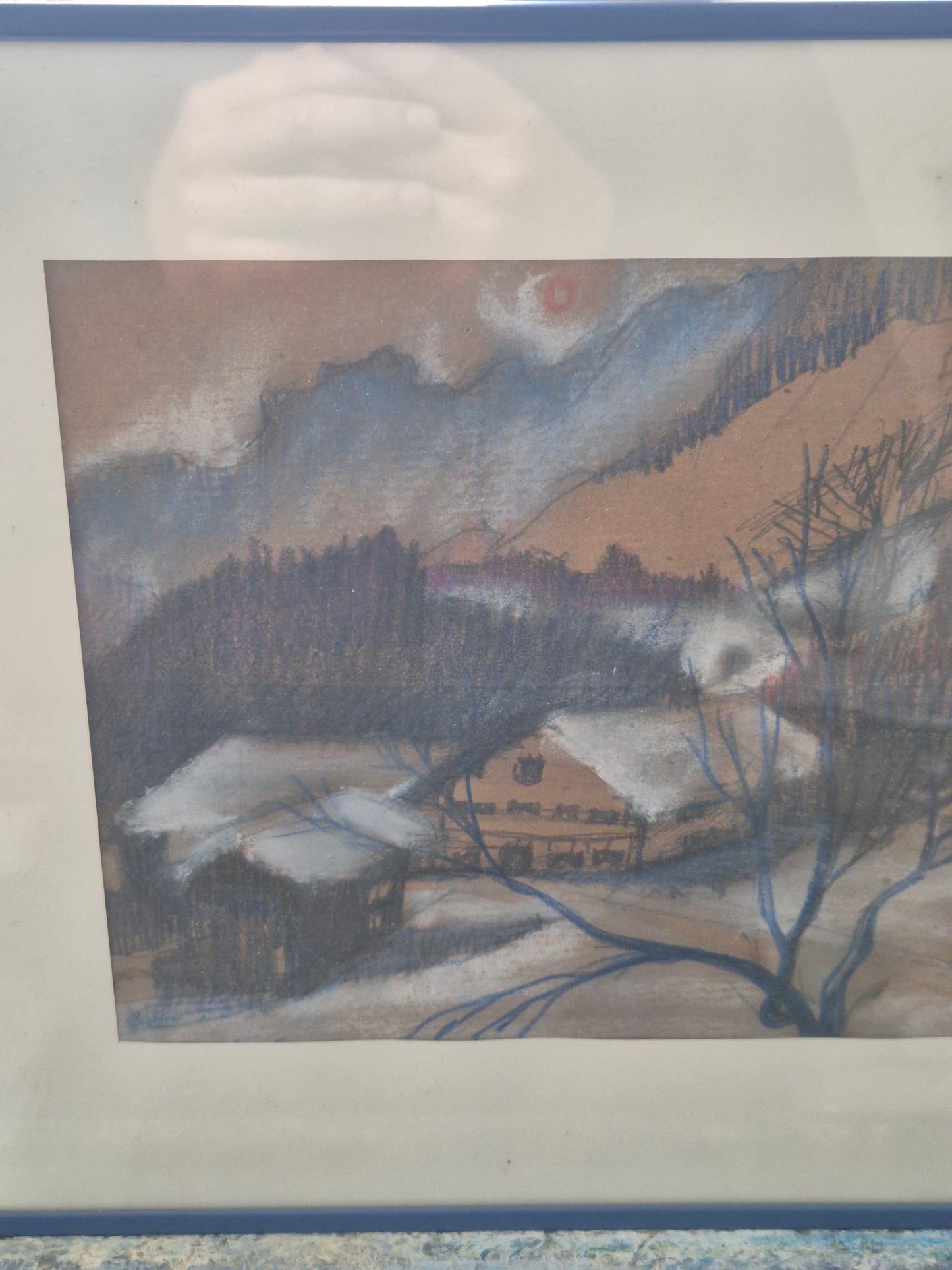 Gemälde Öl-/Mischtechnik Winterlandschaft um Abendrot 54 x 36 cm