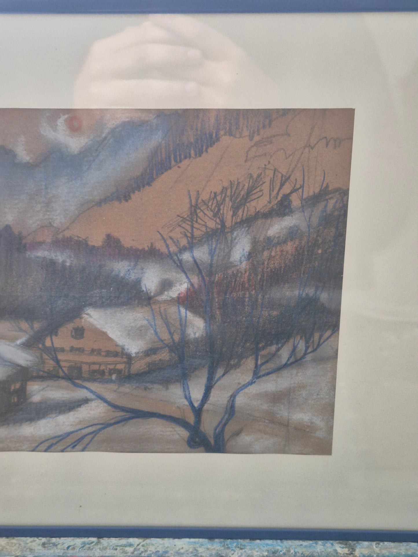 Gemälde Öl-/Mischtechnik Winterlandschaft um Abendrot 54 x 36 cm