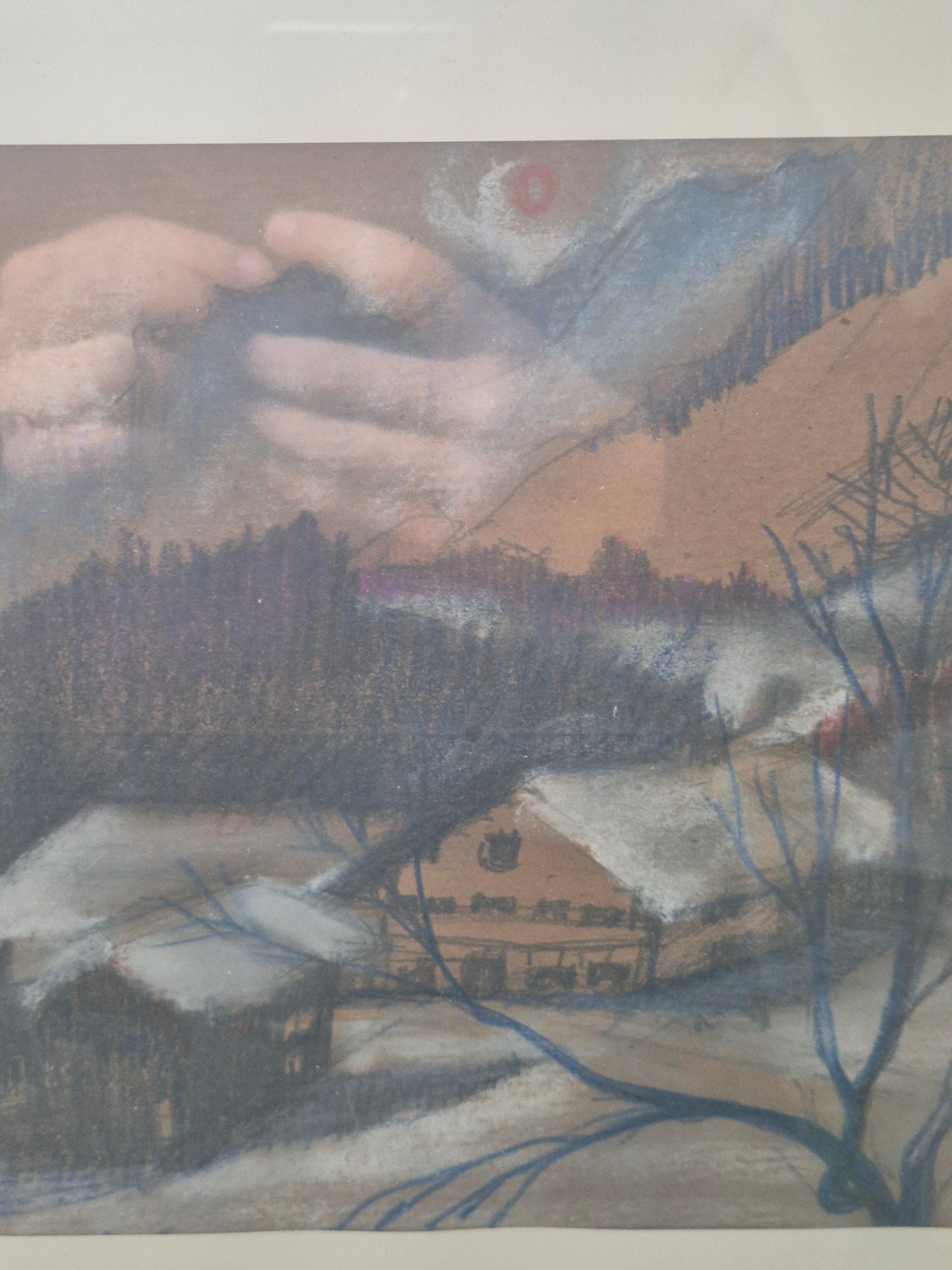 Gemälde Öl-/Mischtechnik Winterlandschaft um Abendrot 54 x 36 cm