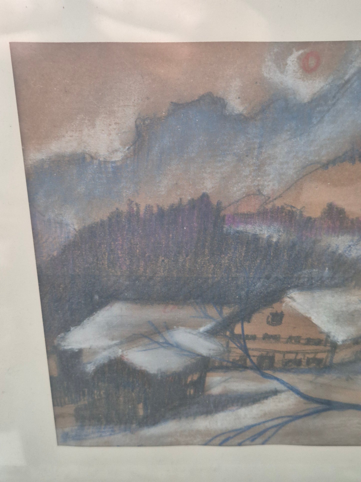 Gemälde Öl-/Mischtechnik Winterlandschaft um Abendrot 54 x 36 cm