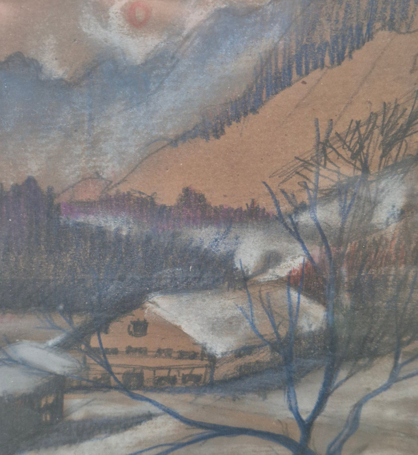 Gemälde Öl-/Mischtechnik Winterlandschaft um Abendrot 54 x 36 cm