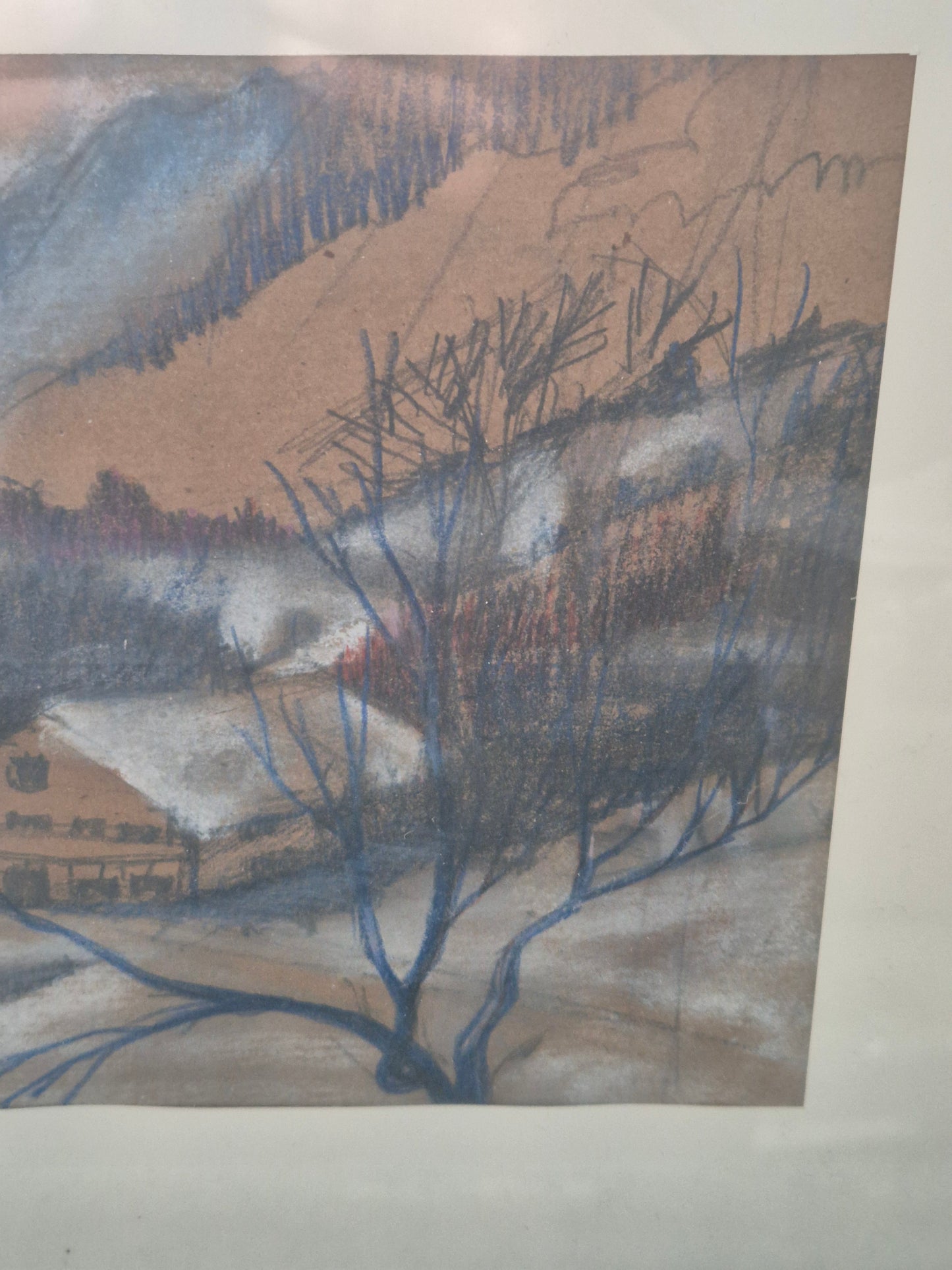 Gemälde Öl-/Mischtechnik Winterlandschaft um Abendrot 54 x 36 cm