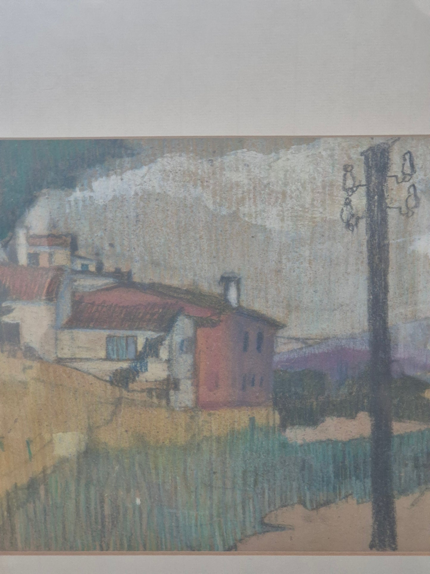 Gemälde Bleistift Mischtechnik Weitere Landschaft mit Häusern 43x33cm