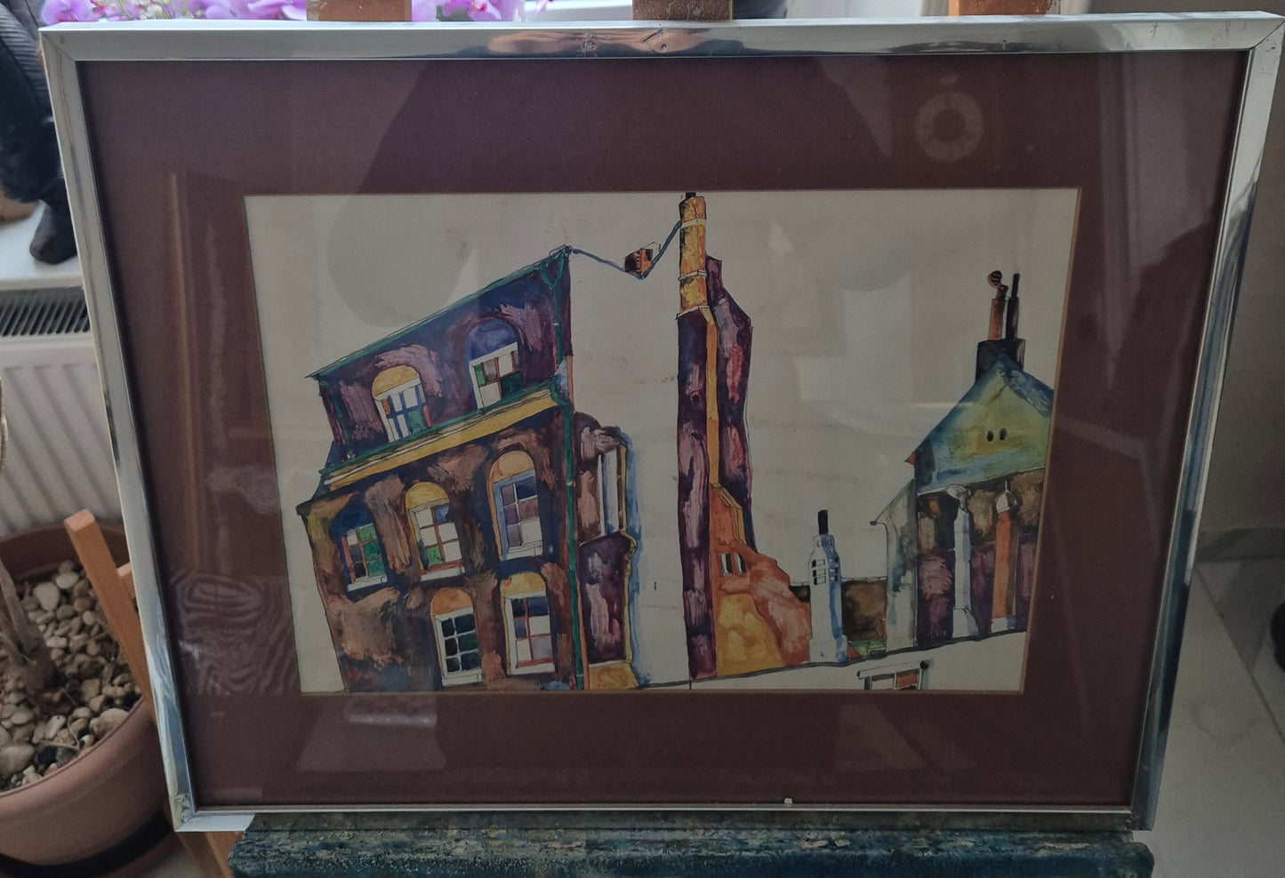 Aquarellmalerei (XX) Ausdrucksstarkes Stadtviertel 45x56cm