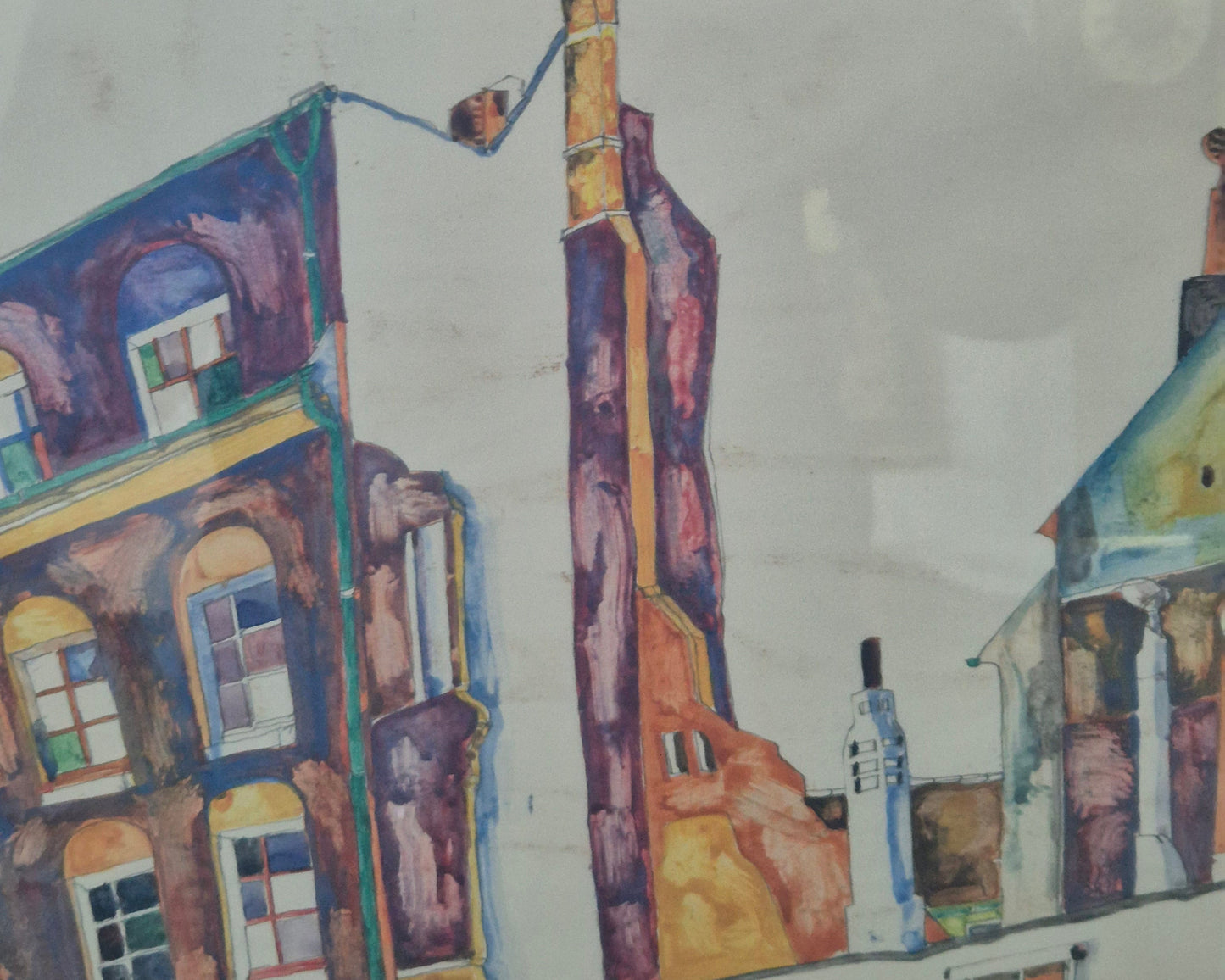 Aquarellmalerei (XX) Ausdrucksstarkes Stadtviertel 45x56cm