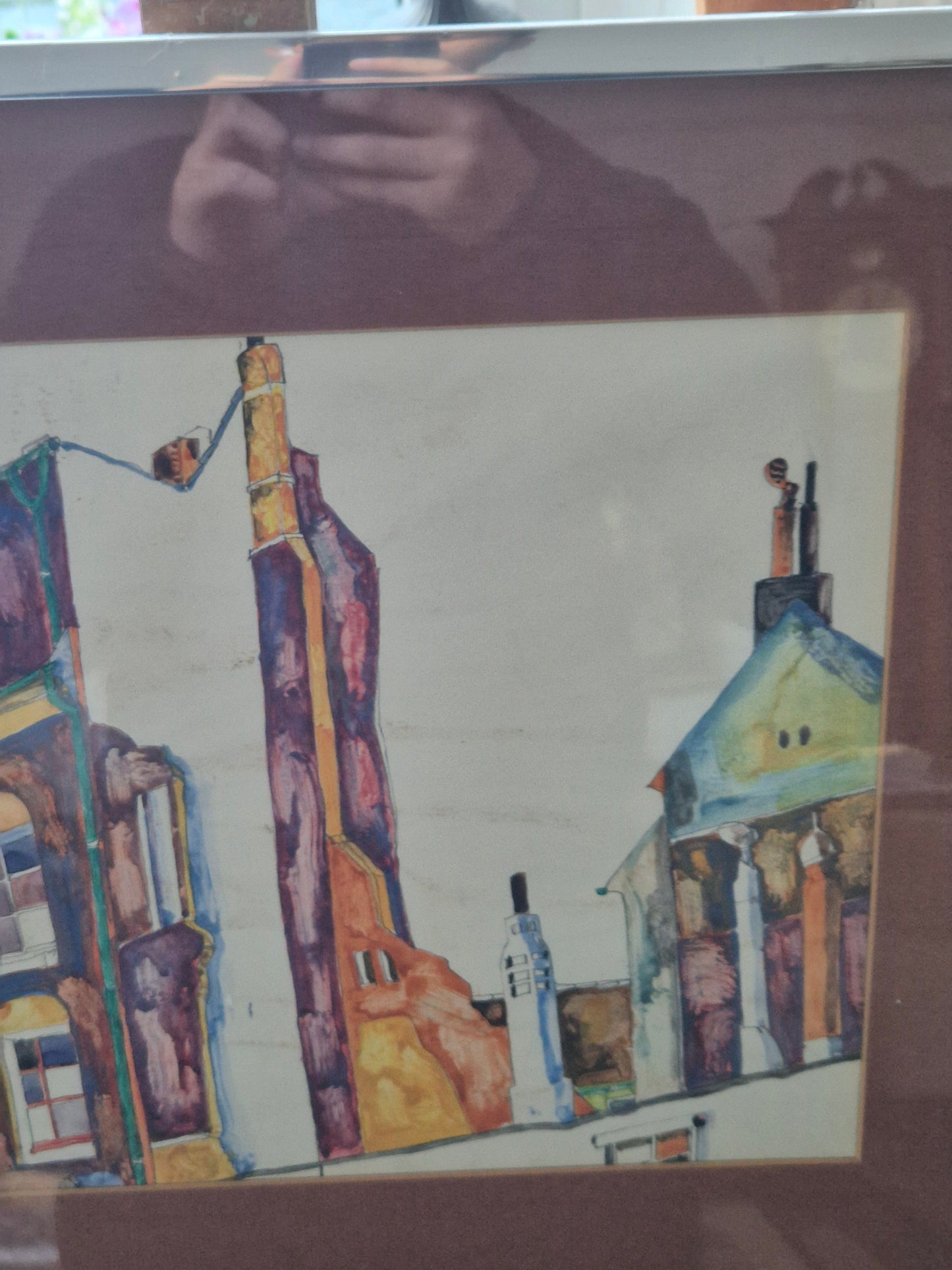 Aquarellmalerei (XX) Ausdrucksstarkes Stadtviertel 45x56cm