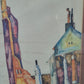 Aquarellmalerei (XX) Ausdrucksstarkes Stadtviertel 45x56cm