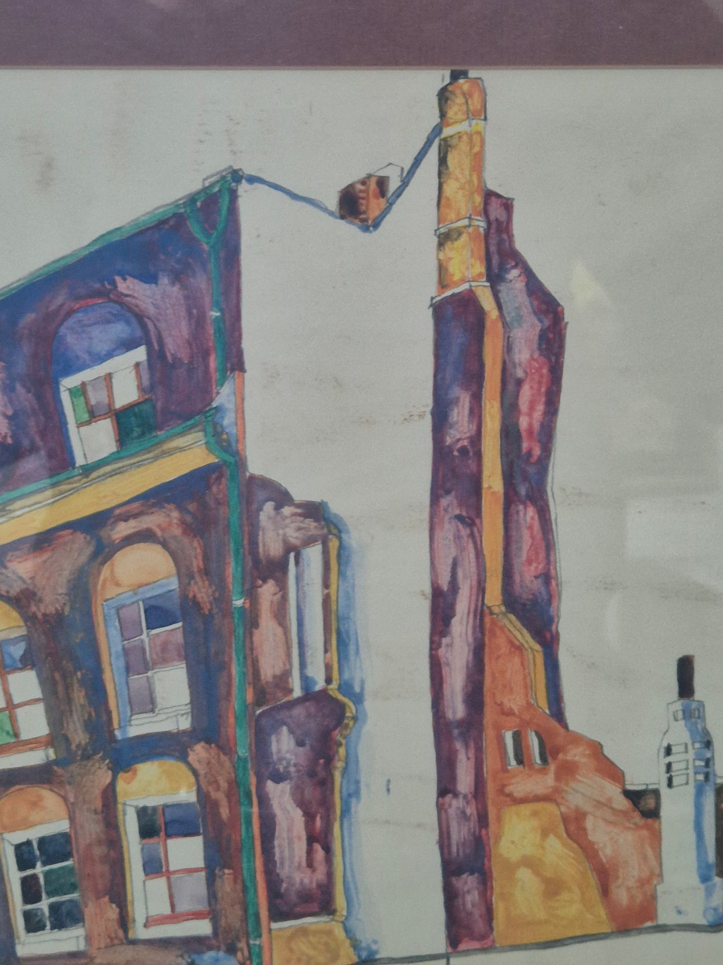 Aquarellmalerei (XX) Ausdrucksstarkes Stadtviertel 45x56cm