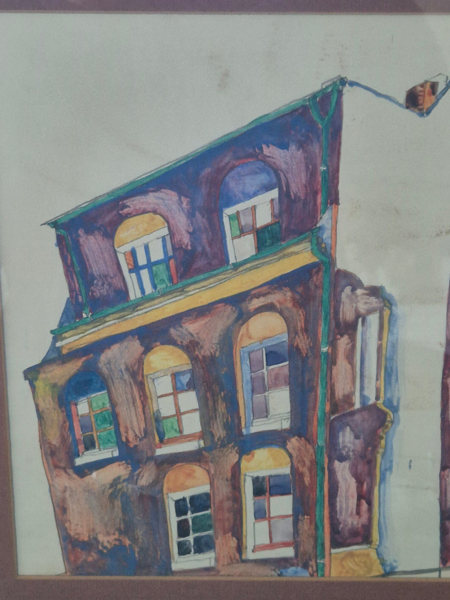 Aquarellmalerei (XX) Ausdrucksstarkes Stadtviertel 45x56cm