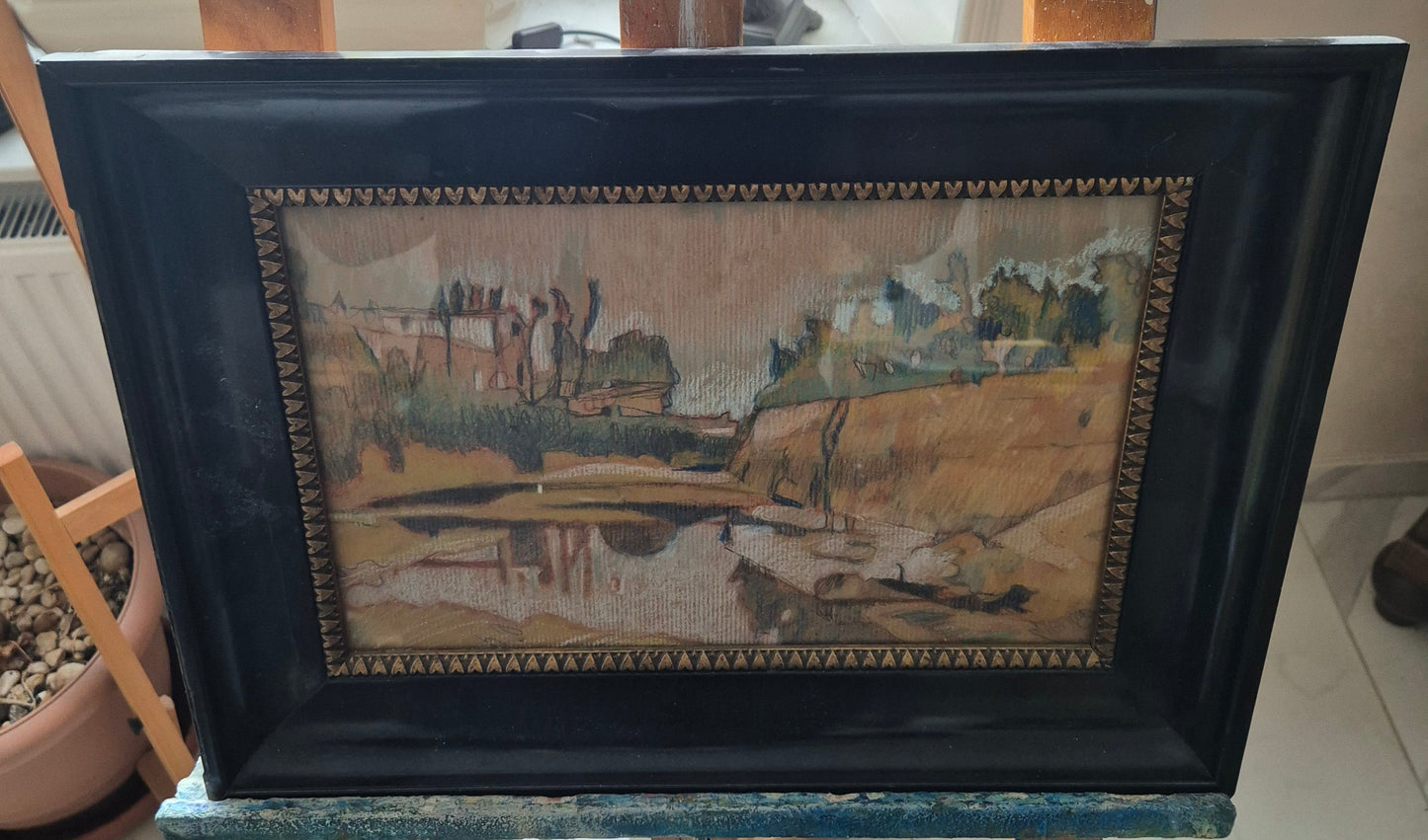 Mischtechnik Ausdrucksstarke Impression einer Landschaft Gerahmt