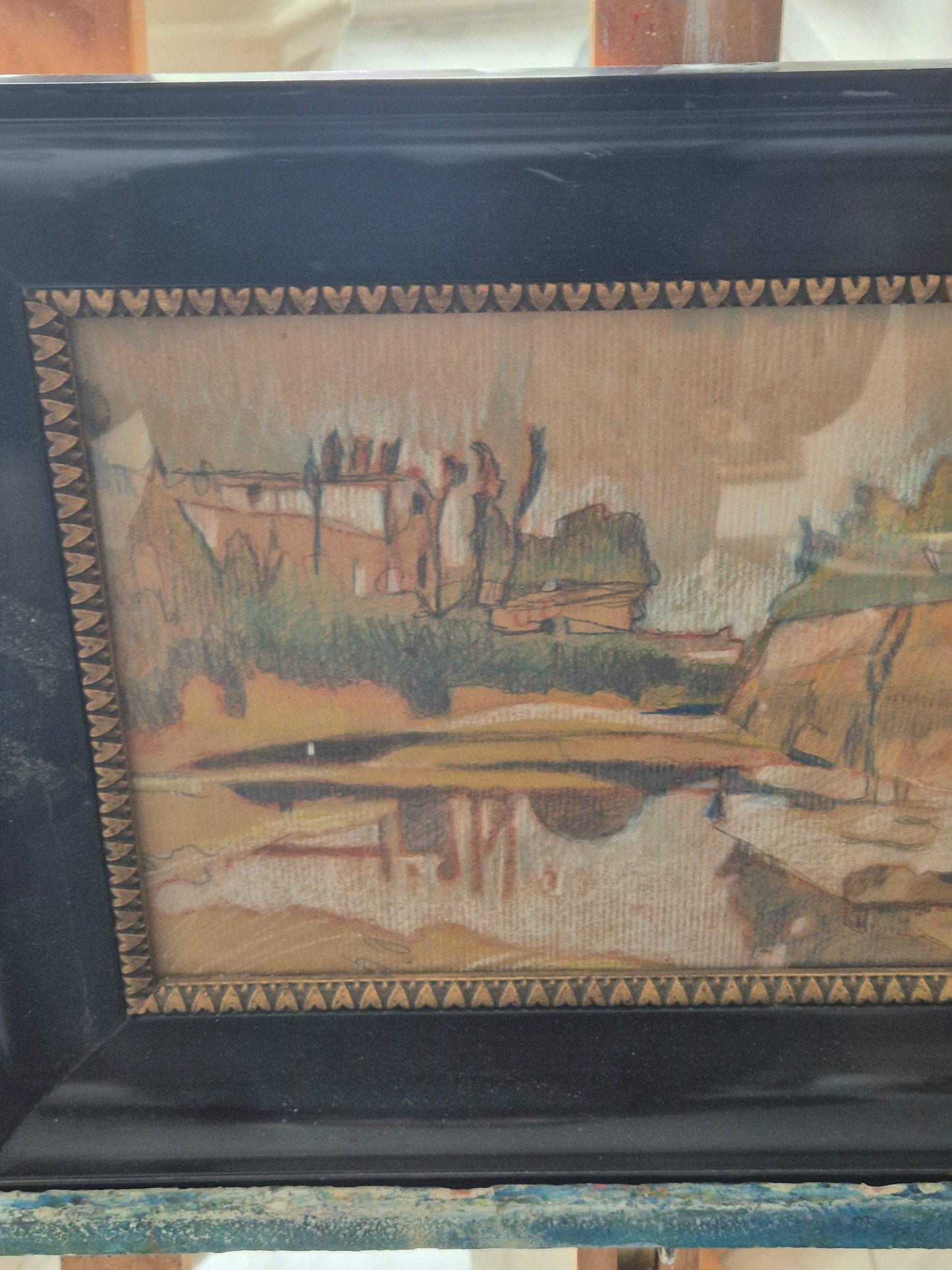 Mischtechnik Ausdrucksstarke Impression einer Landschaft Gerahmt