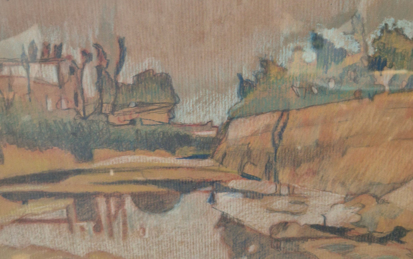 Mischtechnik Ausdrucksstarke Impression einer Landschaft Gerahmt