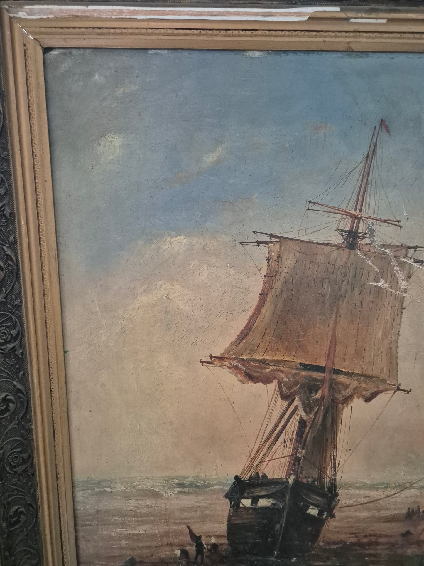 Europäische Malerschule (XX) Ölgemälde Seestück Zweimaster Küste