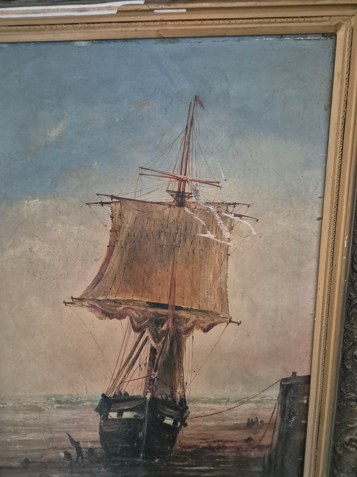 Europäische Malerschule (XX) Ölgemälde Seestück Zweimaster Küste