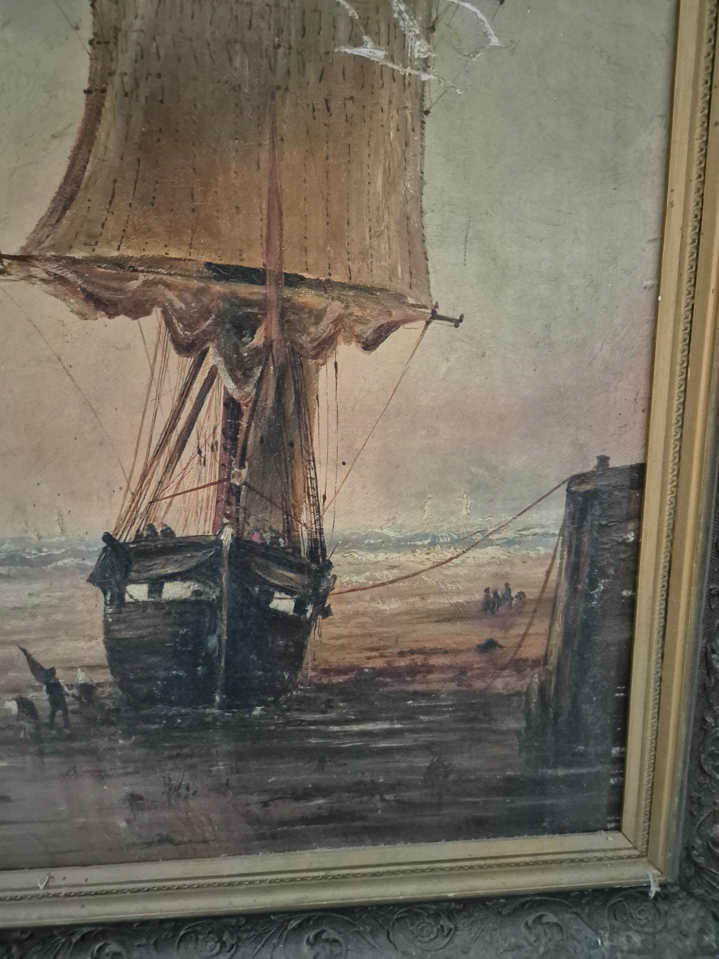 Europäische Malerschule (XX) Ölgemälde Seestück Zweimaster Küste