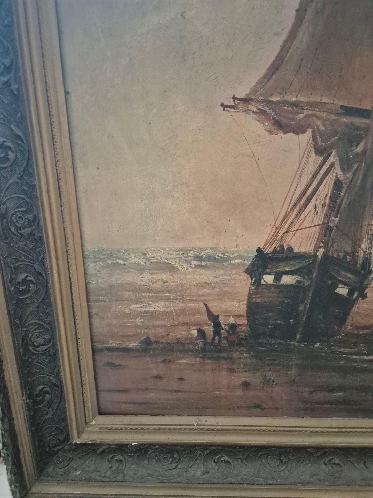 Europäische Malerschule (XX) Ölgemälde Seestück Zweimaster Küste