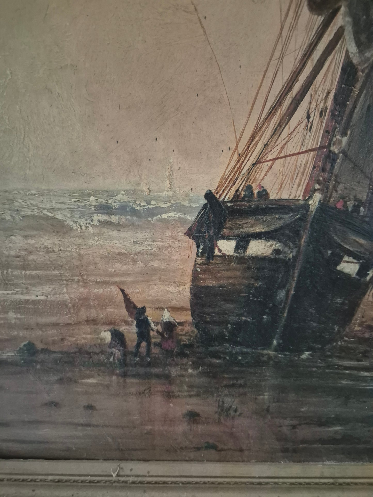 Europäische Malerschule (XX) Ölgemälde Seestück Zweimaster Küste