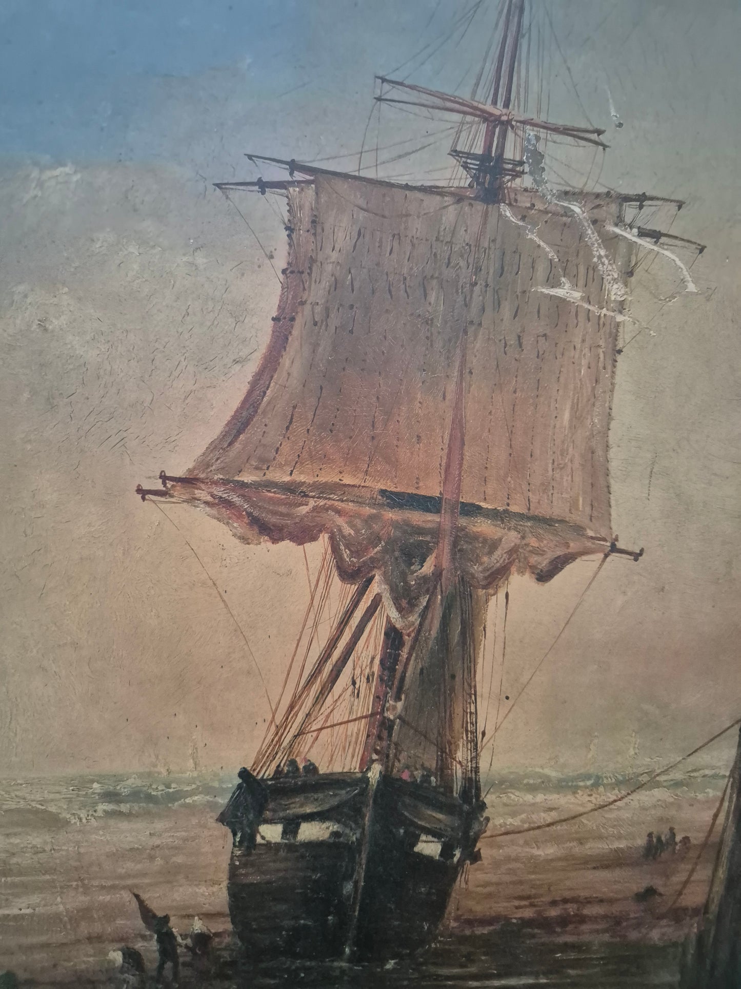 Europäische Malerschule (XX) Ölgemälde Seestück Zweimaster Küste