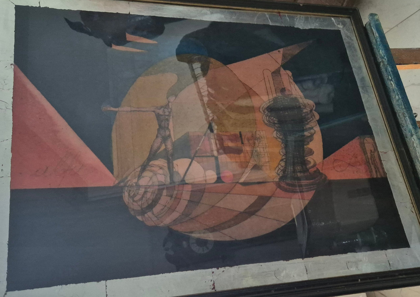 Druckgrafik Lithographie Surrealismus Moderne Gerahmt hinter Glas